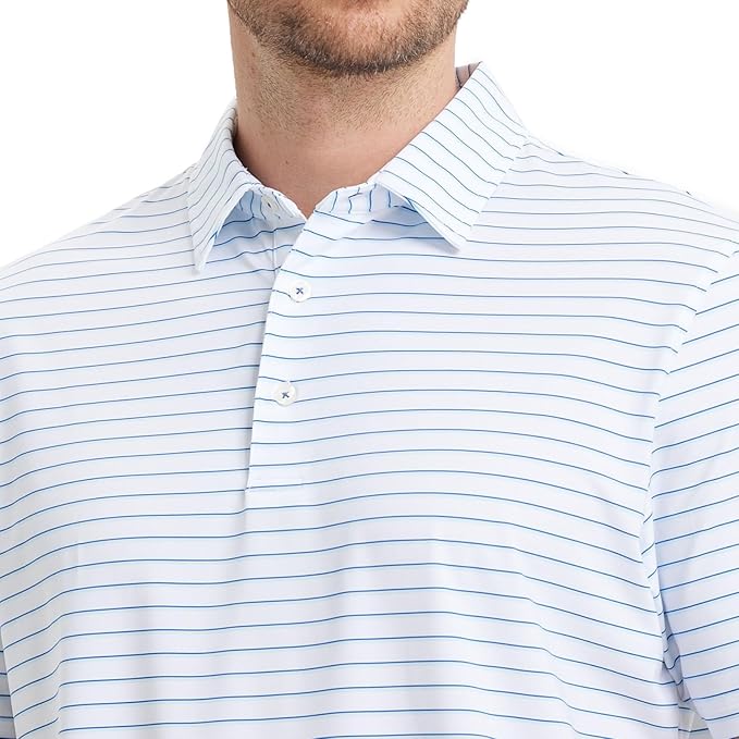 M MAELREG Golf Shirts for Men Moisture Wicking Striped Polo Performance Dry Fit Business Sports Mens Polo Shirts Short Sleeve