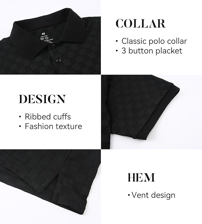 Esabel.C Golf Shirts for Men Dry Fit Performance Short Sleeve Print Moisture Wicking Collared Shirt