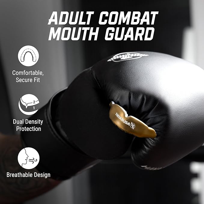 Hayabusa Combat Sports Mouth Guard Youth, Kids and Adult Sizes Comes with Case - Gold/White, Adult