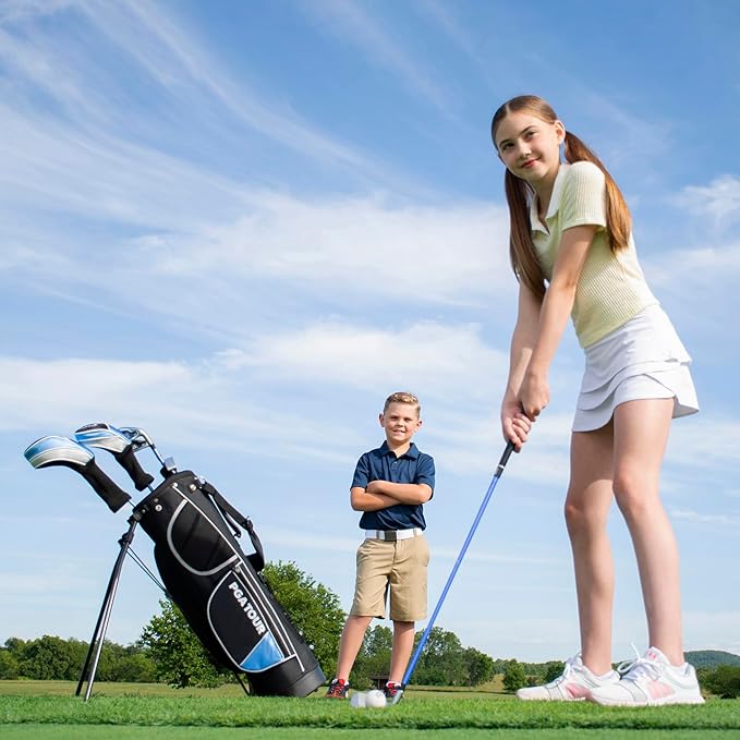 PGA TOUR Youth Golf Club Set for Ages 8-12 (4’8”-5’2”) and 12+ (5’2”+), Right and Left-Handed Kids Golf Sets – Beginner Junior Golf Clubs with Lightweight Stand Bag, Mallet Putter, Hybrid, Driver