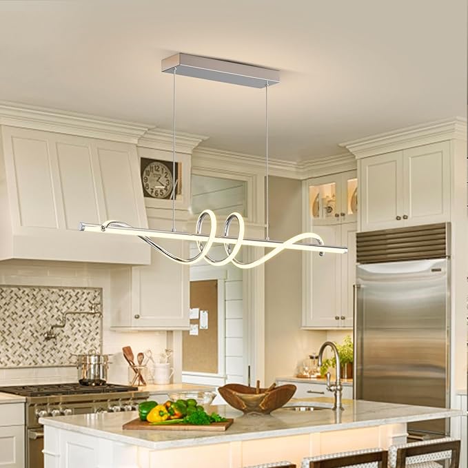 Modern LED Pendent Lights Kitchen Island,3000k-6000K Adjustable Color Dining Room Light Fixture,Dimmable with Remote Control Aluminum for Kitchen, Living, Dining,Bedroom(39in Chrome Silver