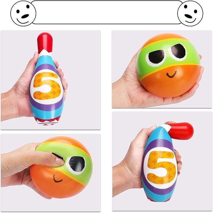 Kids Bowling Set Indoor Bowling for Toddler 1-3 3-5 Soft 10 Indoor Colorful Foam Pins 2 Bowling Ball Printed Number Developmental Sensory Toy Age 2-4 Toddler Bowling Birthday Gift Present Gift