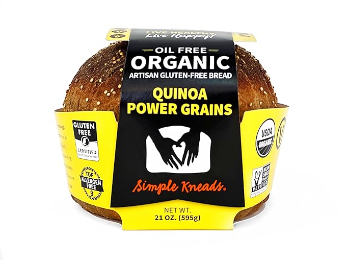 Simple Kneads Gluten-Free Quinoa Power Grains Bread 3 Pack – Organic, Top 9 Allergen-Free, Artisan-Style Loaves-Oil Free
