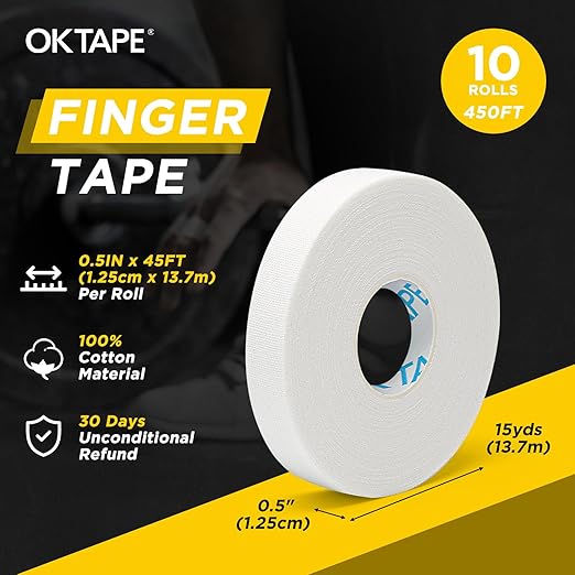 OK TAPE Athletic Finger Tape (10Rolls 450FT), Finge Wrap Tape, Extra Strong Adhesive Finger Support and Protect Tape, Hand Grip Tape for Rock Climbing, MMA, Jiu Jitsu, Volleyball, White