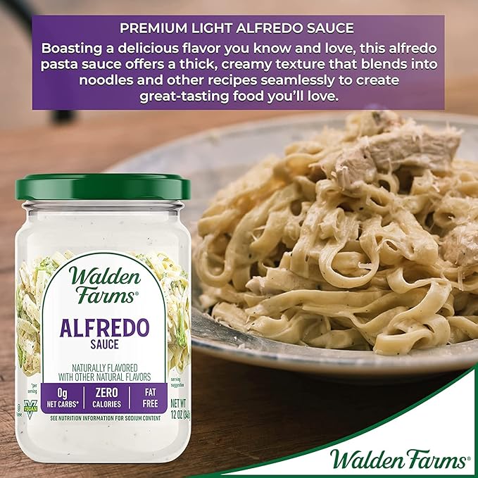 Walden Farms Alfredo Sauce – Zero Calorie, Sugar Free, Keto & No Carb Creamy Italian-Style Pasta Sauce – 2-Pack, 12 oz Bottles