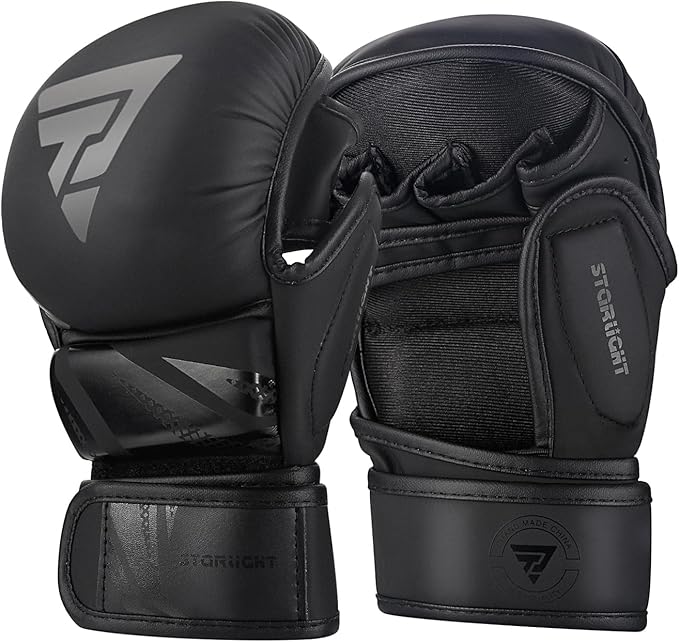 MMA Gloves for Sparring Grappling, Hybrid Open Palm Martial Arts Mitts, Maya Hide Leather Wrist Support, Fighting Combat Sports MMA Boxing Glove for Men Women Punching Bag Muay Thai Training