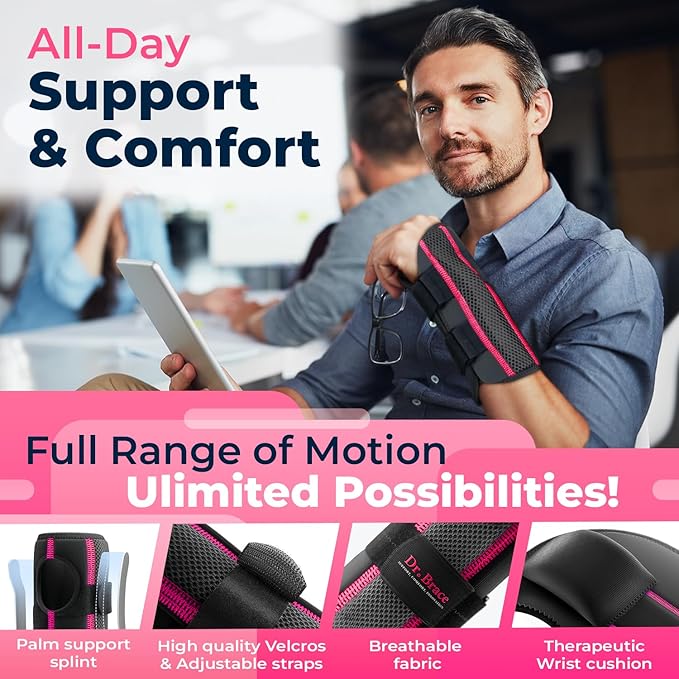 DR. BRACE Adjustable Wrist Brace Night Support for Carpal Tunnel, FSA & HSA Eligible, Doctor Developed, Upgraded with Double Splint & Therapeutic Cushion, Hand Brace For Pain Relief, Injuries, Sprains