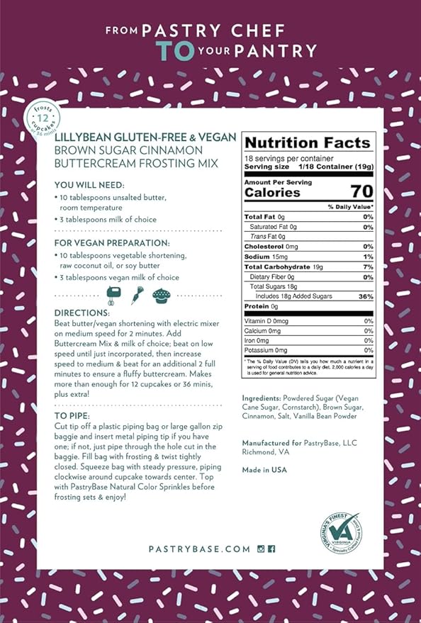 LillyBean Gluten Free Cinnamon Buttercream Frosting Mix with No Artificial Colors - Dairy and Soy Free, Vegan Icing for Decorating Cakes, Cupcakes, Cookies - 12 oz