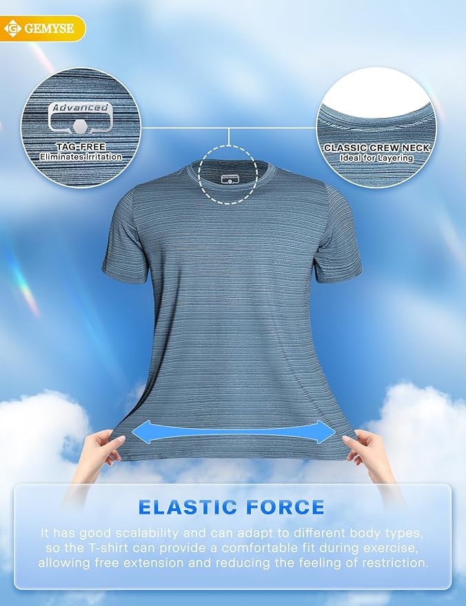 GEMYSE Men's Running Short Sleeve Shirt Sun Protection Quick Dry Moisture Wicking T-Shirts UPF 50+ for Workout