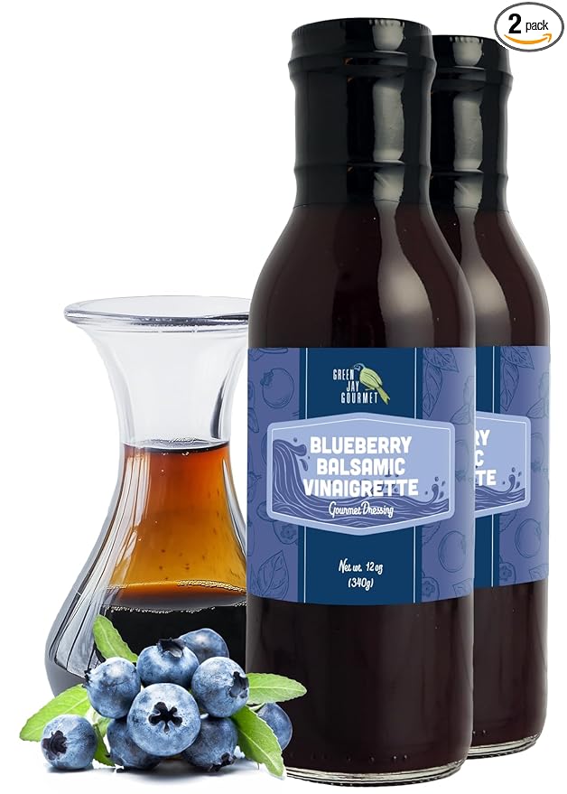 Green Jay Gourmet Blueberry Balsamic Salad Dressing – All Natural, Handcrafted in USA – Sweet & Tangy – Great for Salads, Marinades, Roasted Veggies & More – 2 x 12 Ounces
