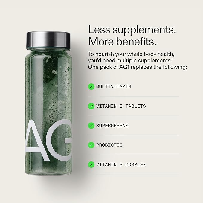 AG1 Greens Powder Refill Pouch – 75 Vitamins, Multivitamin & Probiotic | Gut Health Support | Vegan, Keto, Gluten Free | Athletic Greens Supplement - Pouch Only, Classic Formula