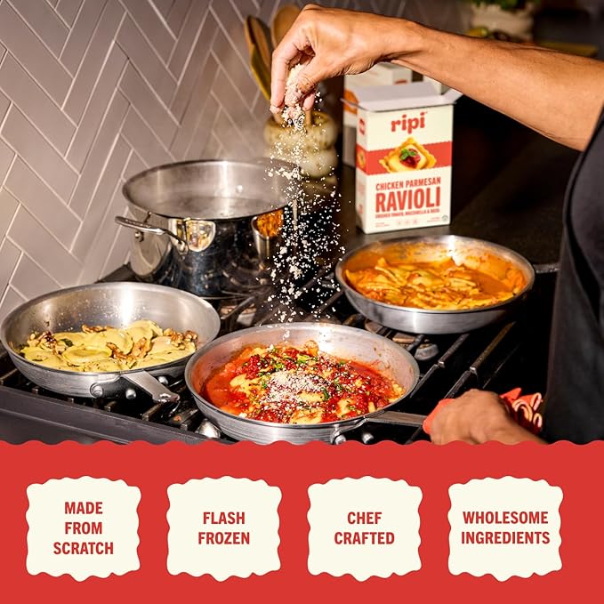 Ripi Chicken Parmesan Ravioli - Crushed Tomatoes, Mozzarella & Basil - Frozen Pasta Meal - Ready in Under 5 Minutes, 9oz packs (12 Pack, Chicken Parmesan)