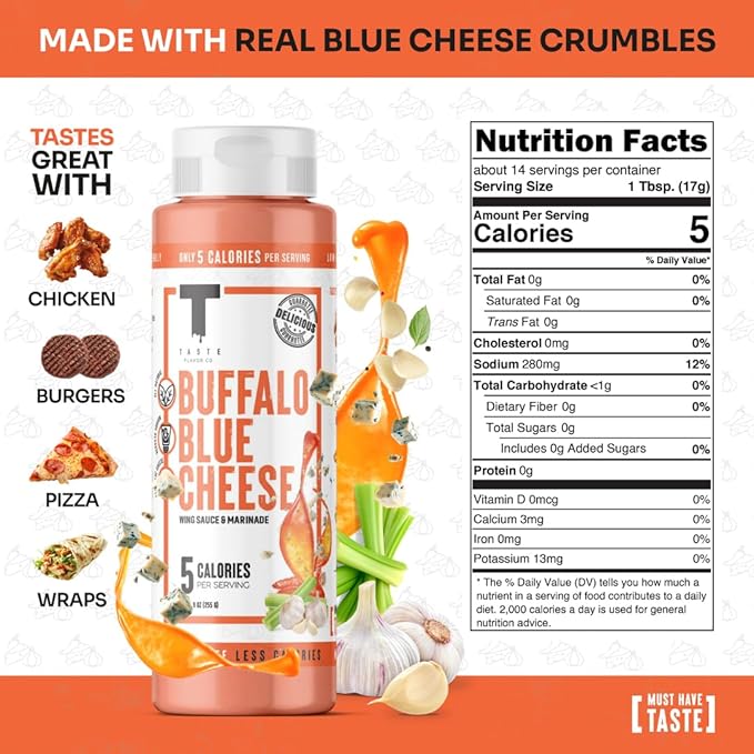 Taste Flavor Co. Wing Sauce and Marinade, Great Tasting, Keto Friendly, Low-Calorie Sauce (Buffalo Blue Cheese)