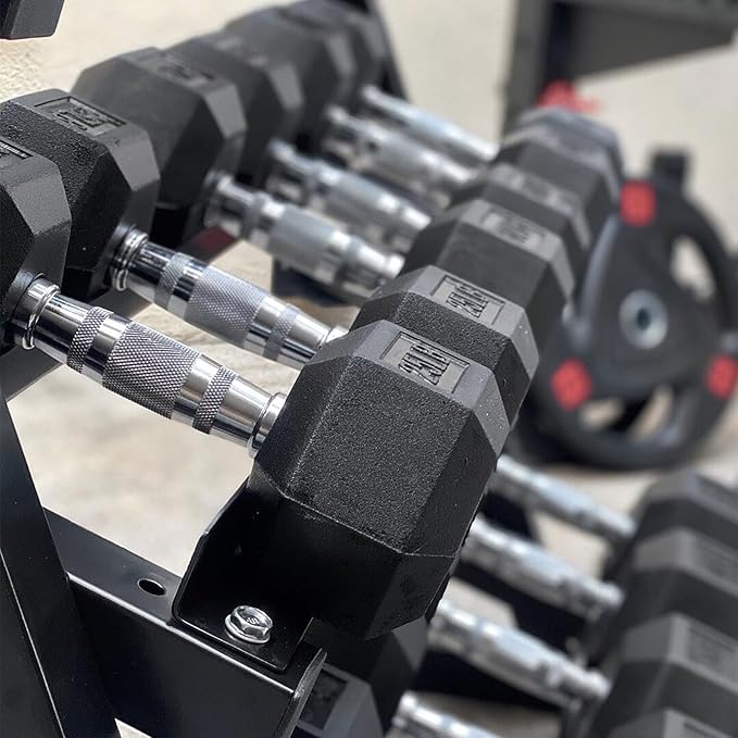 350/450/550 LBS Hex Dumbbell Weight Set with Rack for Complete Home Outdoor Gym Cast Iron 5-50 lbs Dumbbells Exercise Fitness Equipment Durable Coated Rubber Weights and Storage Rack