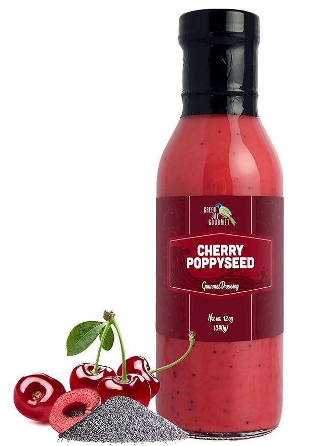 Green Jay Gourmet Cherry Poppyseed Salad Dressing – Sweet & Tangy with Real Cherries – Handcrafted in USA – Perfect for Salads, Marinades & Glazes – 12 Ounces