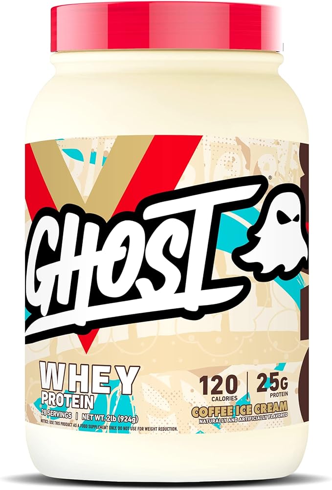 GHOST Whey Protein Powder, Coffee Ice Cream - 2LB, 25G of Protein - Whey Protein Blend - ­Post Workout Fitness & Nutrition Shakes, Smoothies, Baking & Cooking - Soy & Gluten-Free