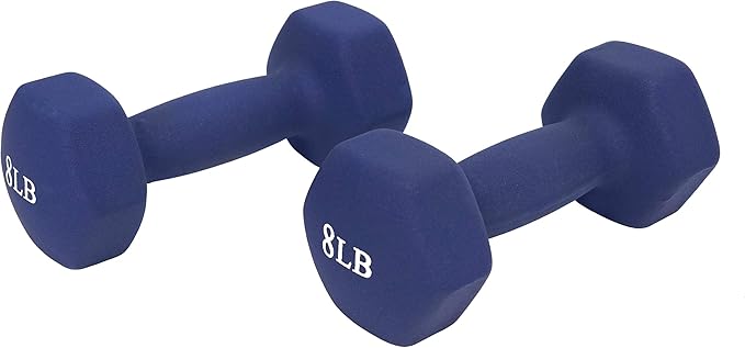 Sunny Health & Fitness Neoprene Coated Hex Shaped Dumbbell Non-Slip Fitness Weights for Home Gym Exercise, Full Body Workout Strength Building, Weight Loss, Sold in Pairs - Sizes - 2LB, 5LB, 8LB, 10LB