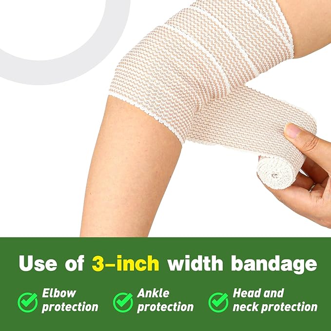 AZEN Premium 4 Pack Elastic Bandage Wrap 3 Inch, Compression Wrap Bandage for Legs, Lymphedema Wraps for Legs, Ankle, Knee, Tummy, Body