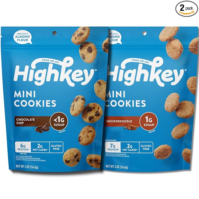 HighKey Sugar Free Cookies Variety 2-Pack - Keto Snack Pack Zero Carb No Sugar Chocolate Chip Cookies + Snickerdoodles Low Carb Snacks Gluten Free Diabetic Snack Dessert Diet Friendly Food Sweets 4oz