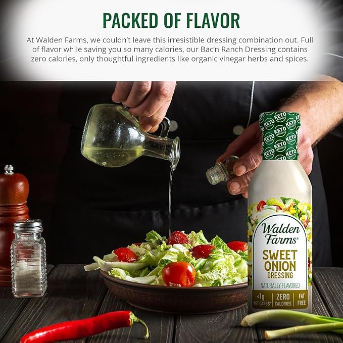 Walden Farms Sweet Onion Dressing - Low Carb, Calorie-Free, Gluten-Free, Keto-Friendly, Sugar-Free, Fat-Free, Dairy-Free Sweet Onion Flavor - 6-Pack, 12 oz Bottles