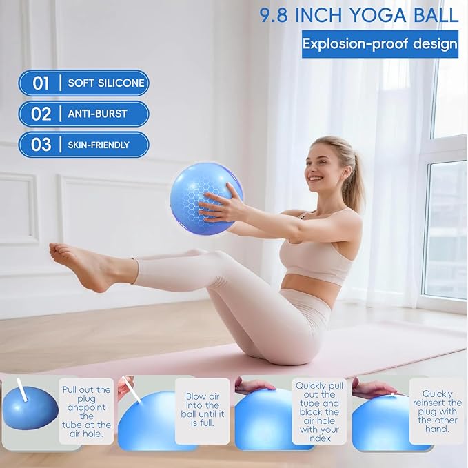 KABCON Pilates Equipment Essentials Set for Women at Home with Complete User Guide,13” Pilates Ring,9.8” Exercise Ball,Elastic Bands,Yoga Socks,Yoga Strap,13-Pcs Starter Workout Set