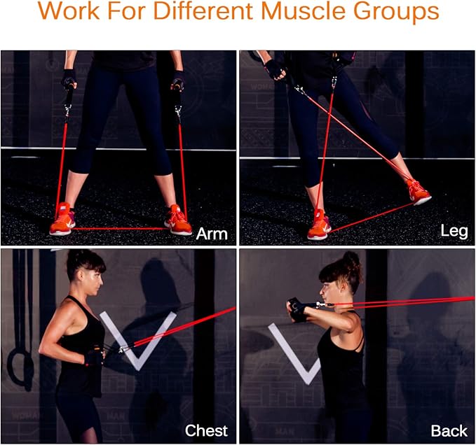 Resistance Bands Set, Workout Bands with Handles, Door Anchor, Ankle Straps and Carry Bag, Exercise Bands for Shape Body and Home Workouts