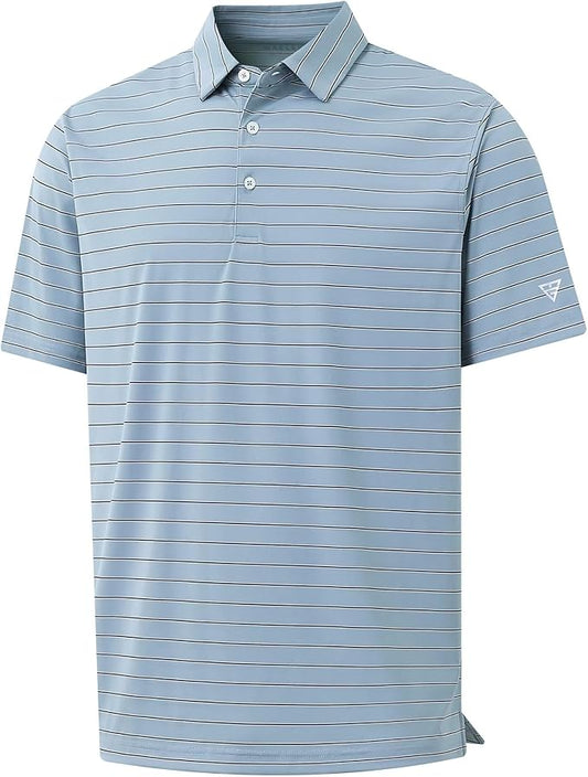 M MAELREG Mens Striped Golf Shirts Short Sleeve Silk-Like Touch Water-Resistant Breathable Soft Collared Polo Shirts for Men