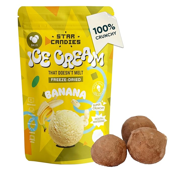 Star Candies Freeze Dried Banana Ice Cream Scoops | No Melting Freeze Dried Candy | Crunchy & Delicious Camping Food | Premium Astronaut Ice Cream loved by Kids and Adults (2.5 oz)