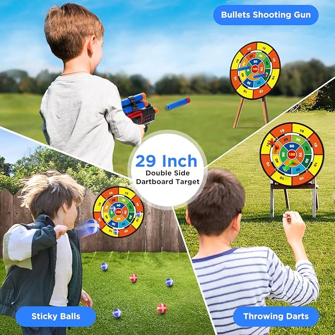 VATOS 2 Pack Bow and Arrow Toy for 5 6 7 8 9 10 11 Year Old Boys Girls, Light Up Archery Toy with Cup Suction Standing Target & 29 in Dart Board, Indoor Outdoor Activity Toys Birthday