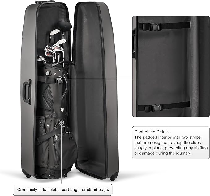 KVV Solid ABS Shell Hard Sided Golf Travel Case with Super Easy Rolling Wheels Ultimate Protection