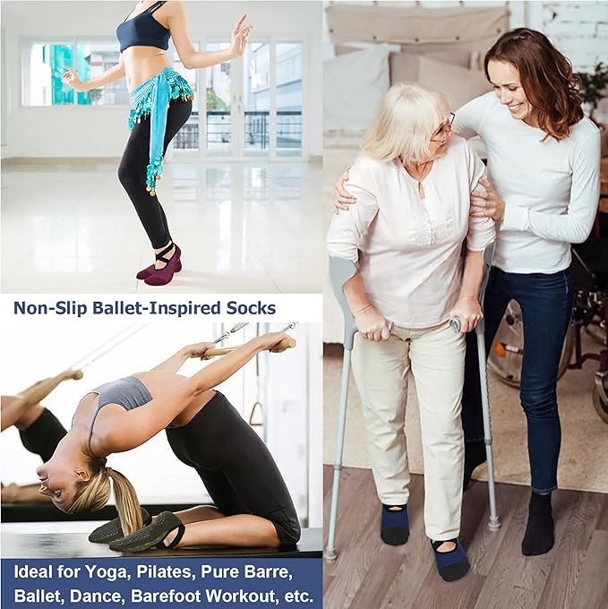 Ozaiic Yoga Socks for Women Non-Slip Grips & Straps, Ideal for Pilates, Pure Barre, Ballet, Dance, Barefoot Workout