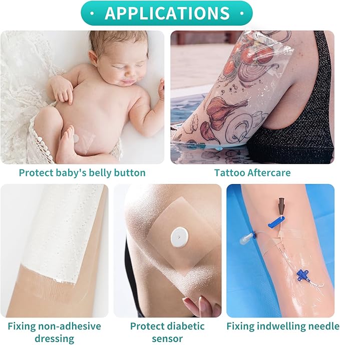Dimora Transparent Film Dressing 50 Packs, Waterproof Adhesive Clear Bandages 4 in x 5 in, Wound Cover for IV Shield, Tattoo Aftercare Bandage,Clear Bandage Tape for Wound Care