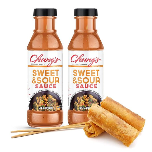 Chung's Sweet and Sour Sauce for Egg Rolls & Asian Appetizers | Low Sodium - Low Fat - Gluten-Free | Dipping & Marinade Sauce | Made in the USA, 12 FL. Oz (Pack of 2)