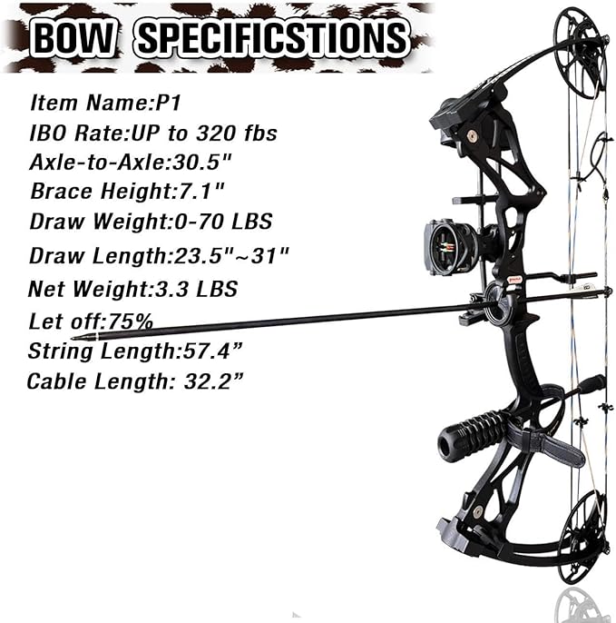 Compound Bow Package for Adults and Teens, 0-70 Lbs Draw Weight,23.5"-31" Draw Length,Limbs Made in USA,Lightweight Design,Archery Hunting Bow Set, Fully Adjustable,2024 New