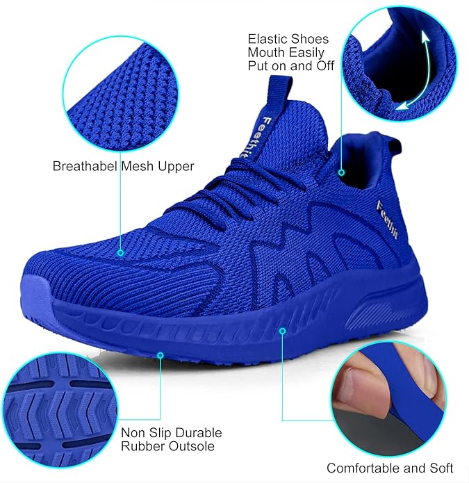 Feethit Mens Non Slip Walking Sneakers Lightweight Breathable Slip on Running Shoes Athletic Gym Tennis Shoes for Men