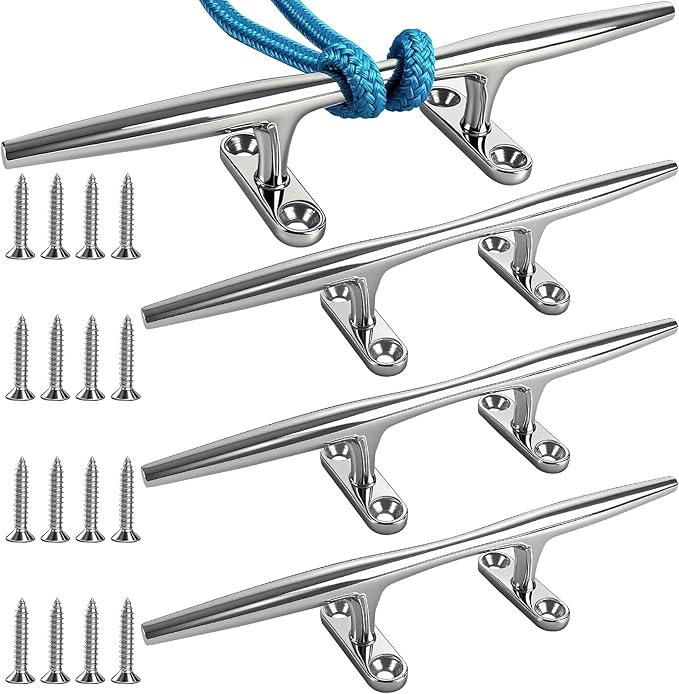 8/10/12/15 inch Dock Cleats - 316 Stainless Steel Boat Cleats Boat Dock Cleats,Open Base Dock Cleat with Fasteners,Marine Cleat Rope Cleat Boat Cleat for Boat/Deck/Nautical Decor(1,2,4,6 Pack)