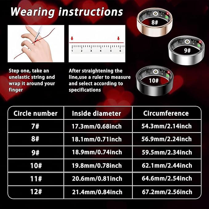 Smart Ring for Women Men, Sleep Tracker Ring, Waterproof Fitness Tracker Health Rings with Heart Rate Monitoring, Blood Oxygen, Stress Distance Calories Steps Tracking, No Subscription Fee(Black, #11)