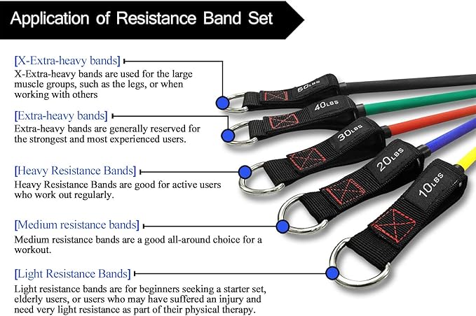 TheFitLife Resistance Bands with Handles - Designed for American Body Types, Exercise Workout Tubes for Men, Women, Includes Large Handles, Ankle Straps, Door Anchor, Fitness Levels