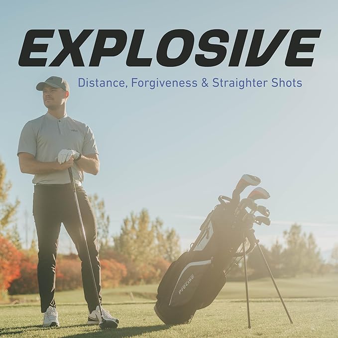 14-Piece Men’s Complete Golf Club Set - All Graphite Shafts (A Flex & Non-A Flex), Titanium Driver, Hybrid, 5-PW Irons, Putter, Stand Bag, Senior-Friendly Golf Clubs for Men, Right/Left Handed