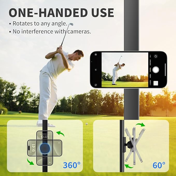 Magnetic Golf Cart Phone Holder Work with Magsafe iPhone 16-12 Series and All Phones, Fits Yamaha, EZGO, Club Car Golf Cart, Alloy Strong Magnetic Phone Mount for Gym, Kitchen, with Metal Plate