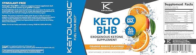Ketologic Keto BHB (Orange Mango Flavor) 30 Servings - Exogenous Ketone Supplement with goBHB, Beta-Hydroxybutyrate Salts
