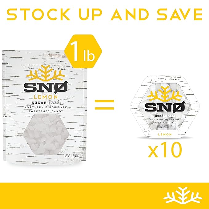 Lemon Xylitol Candy Chips (6-Pack) - SNØ 1.5oz Tins - Handcrafted w/ONLY 2 Ingredients | Diabetic-friendly, Non-GMO, Vegan, Keto, GF & Kosher | Purest sugar-free candy in the world!