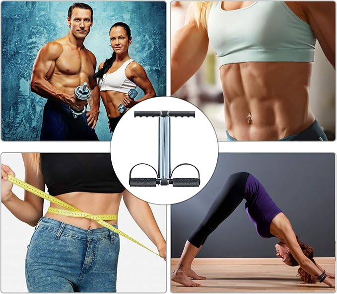 Elastic Sit Up Equipment, Pull Rope Dual Spring Tension Foot Pedal Sit Up Equipment for Abdominal, Leg Exerciser Tummy Trimmer Sport Fitness Slimming Training Bodybuilding at Home Gym