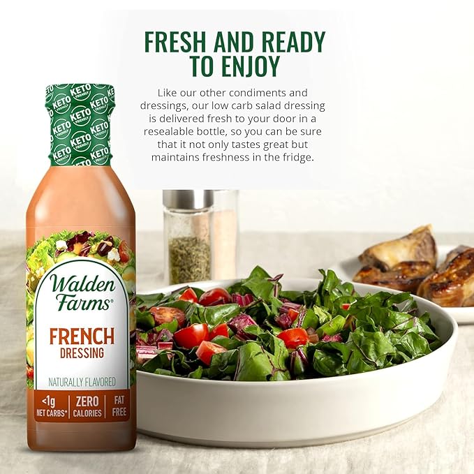 Walden Farms French Dressing – Calorie-Free, Gluten-Free, Low Carb, Keto-Friendly, Sugar-Free, Fat-Free, Dairy-Free Sweet & Tangy French Flavor – 12 oz Bottle