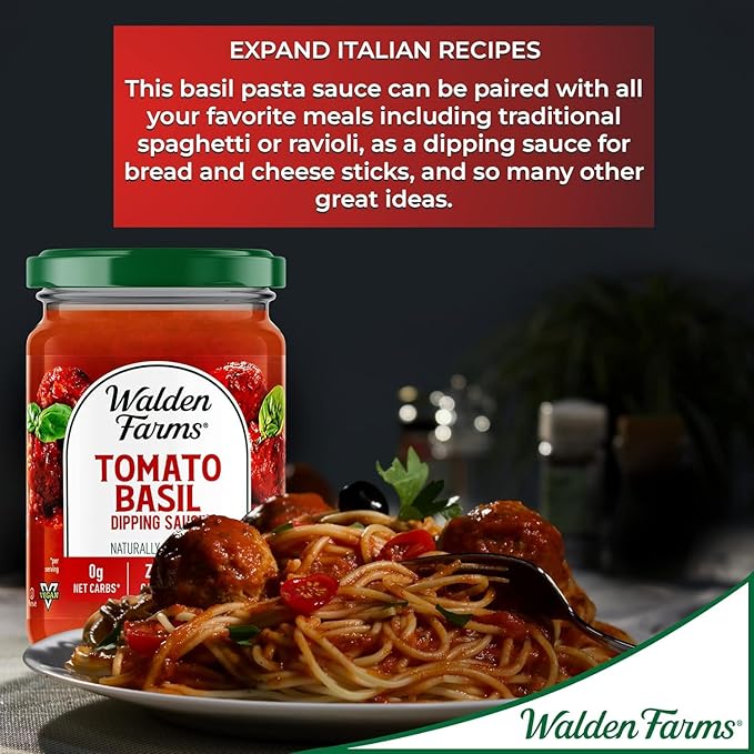 Walden Farms Tomato Basil Pasta Sauce – Zero Calorie, Sugar Free, Keto & No Carb Sauce for Pasta, Veggies & More – 12 oz Bottle