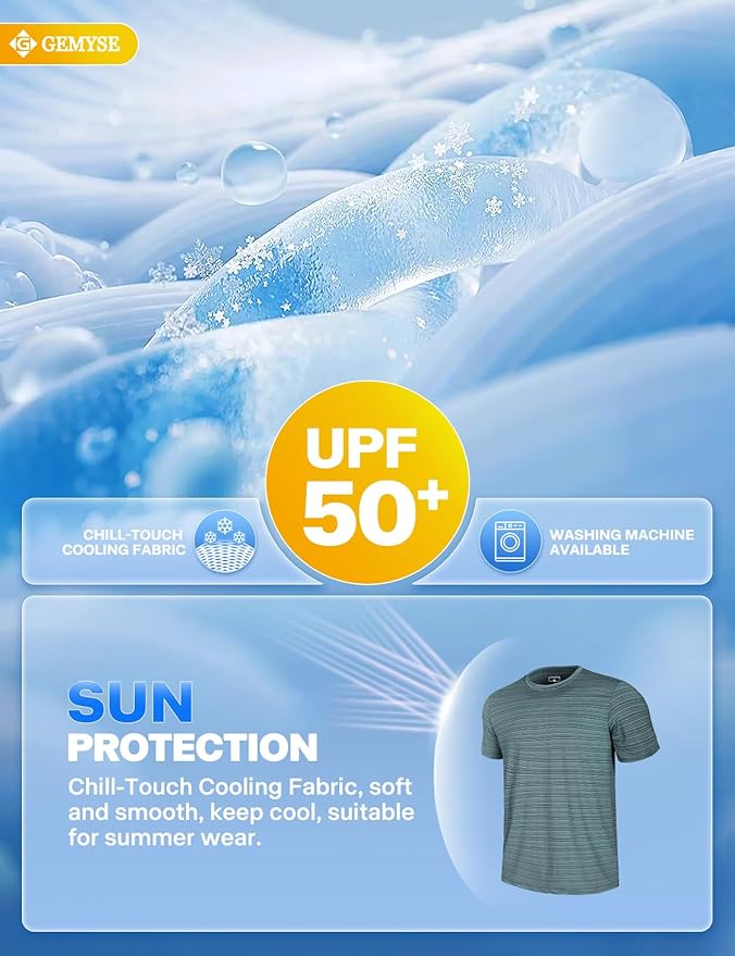 GEMYSE Men's Running Short Sleeve Shirt Sun Protection Quick Dry Moisture Wicking T-Shirts UPF 50+ for Workout