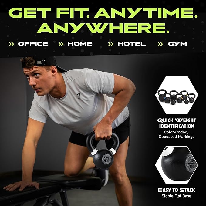 Single Cast Iron Kettlebell | Powder Coated - Wide Handle Weights for Core & Glute Workouts; Swings, Squats, Deadlifts; Strength, Endurance & Flexibility for Men & Women