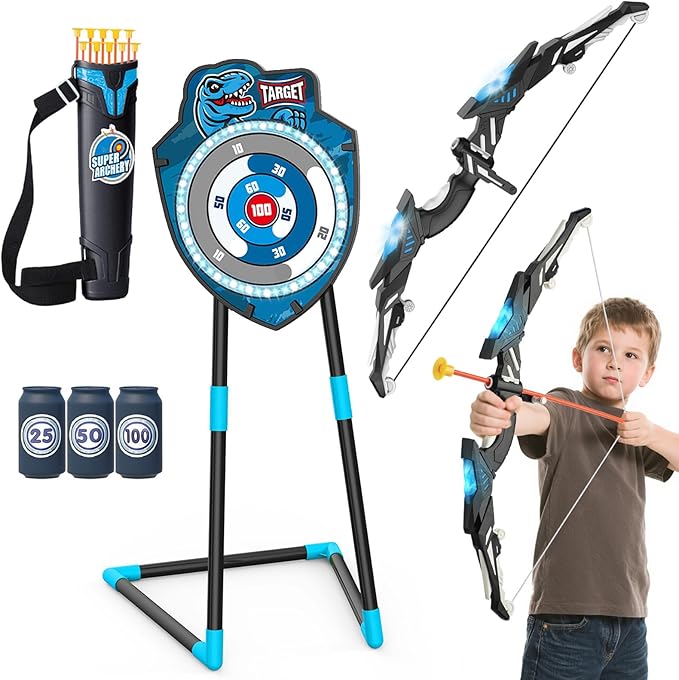 LED Standing Target Archery Set with Bow & Arrows for Kids 4-12 Years Old, Outdoor Sports Toy Gift for Boys & Girls