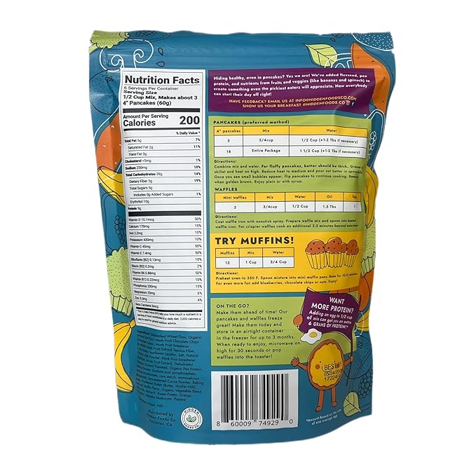 Hidden Foods Variety Pancake Mix 3-Pack | Cinnamon Churro, Homestyle & Chocolate Pancake Mixes | Protein & Fiber, Made with Natural Ingredients, Fruits, Vegetables, Wheat & Oat Flour | Just Add Water
