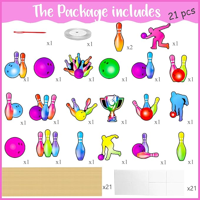 Bowling Centerpiece Sticks 21PCS Bowling Party Table Centerpieces Colorful Neon Bowling Theme Birthday Party Supplies Sport Bowling Ball Table Decorations for Strike Up Baby Shower Decor